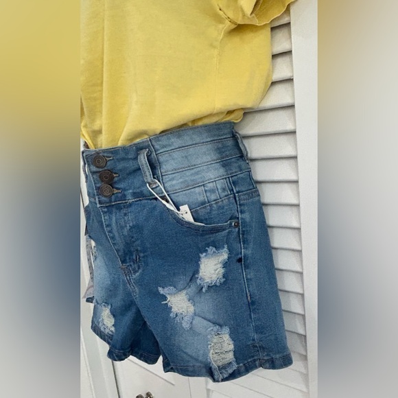 Vince Blue New York high waisted distress stretch Jean shorts size 7- NWT - Picture 3 of 5